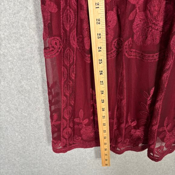 Burgundy Dress Medium Sheer‎ Lace Flowy Embroidered Scalloped Resort Feminine - Picture 6 of 9